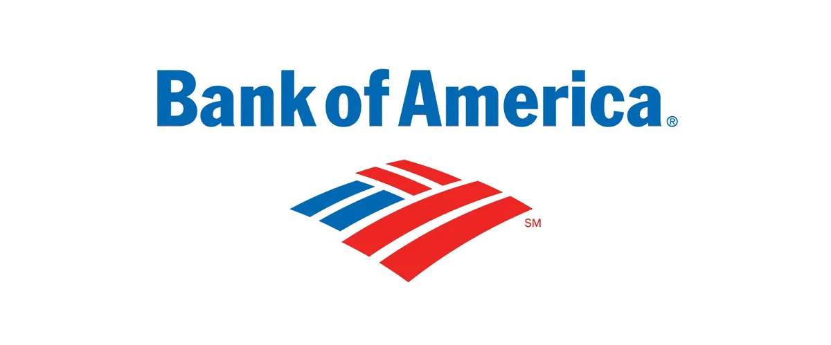 Bank of America logo with red, blue, and green stripes and text in blue.