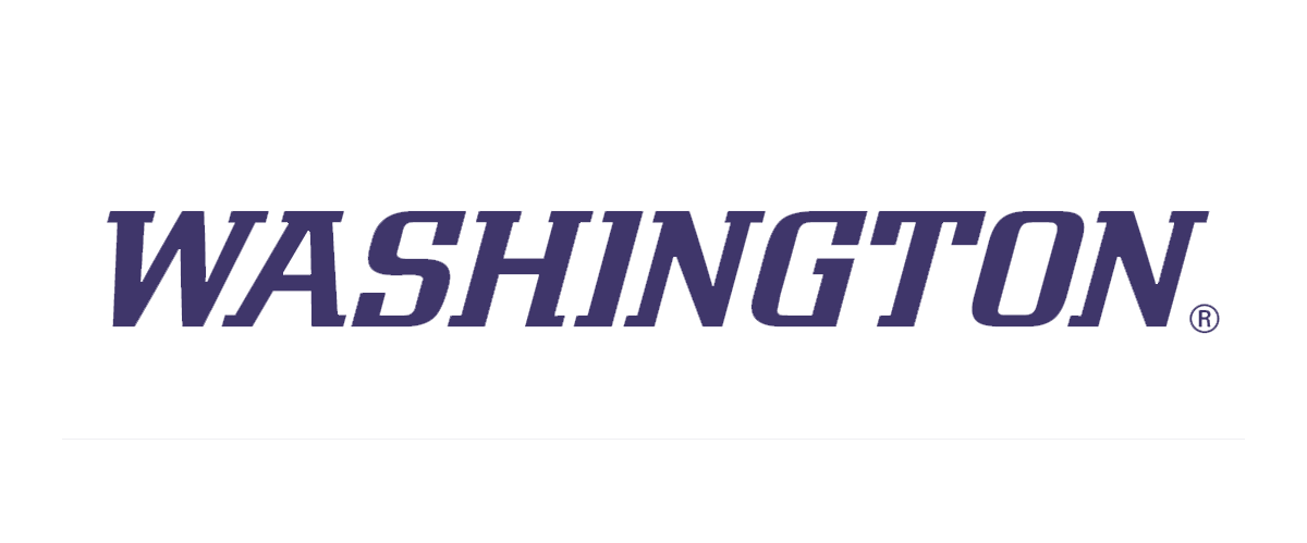 Washington Huskies logo with purple text on a black background