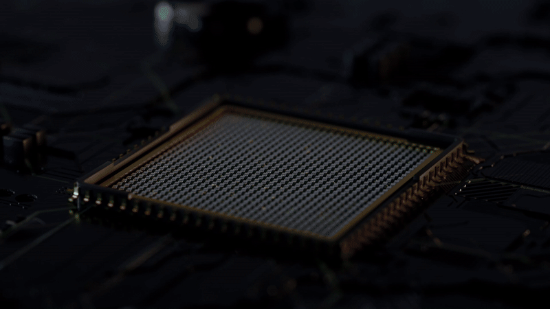 Close-up of a computer processor on a motherboard.