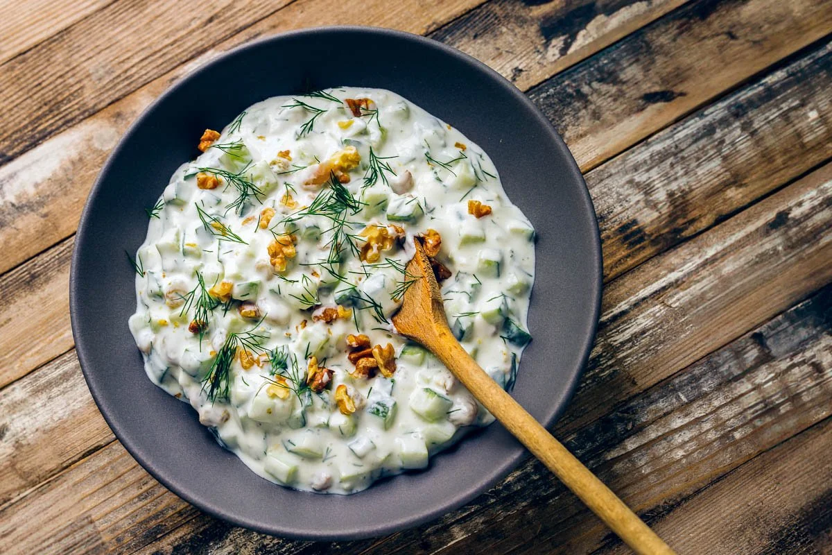 Cucumber & Yogurt Salad with Golden Raisins and Walnuts