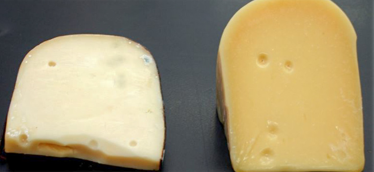 Light-bleached Gouda (left); normal Gouda (right)