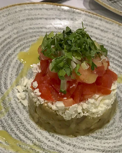 Eggplant salad with feta and tomato
