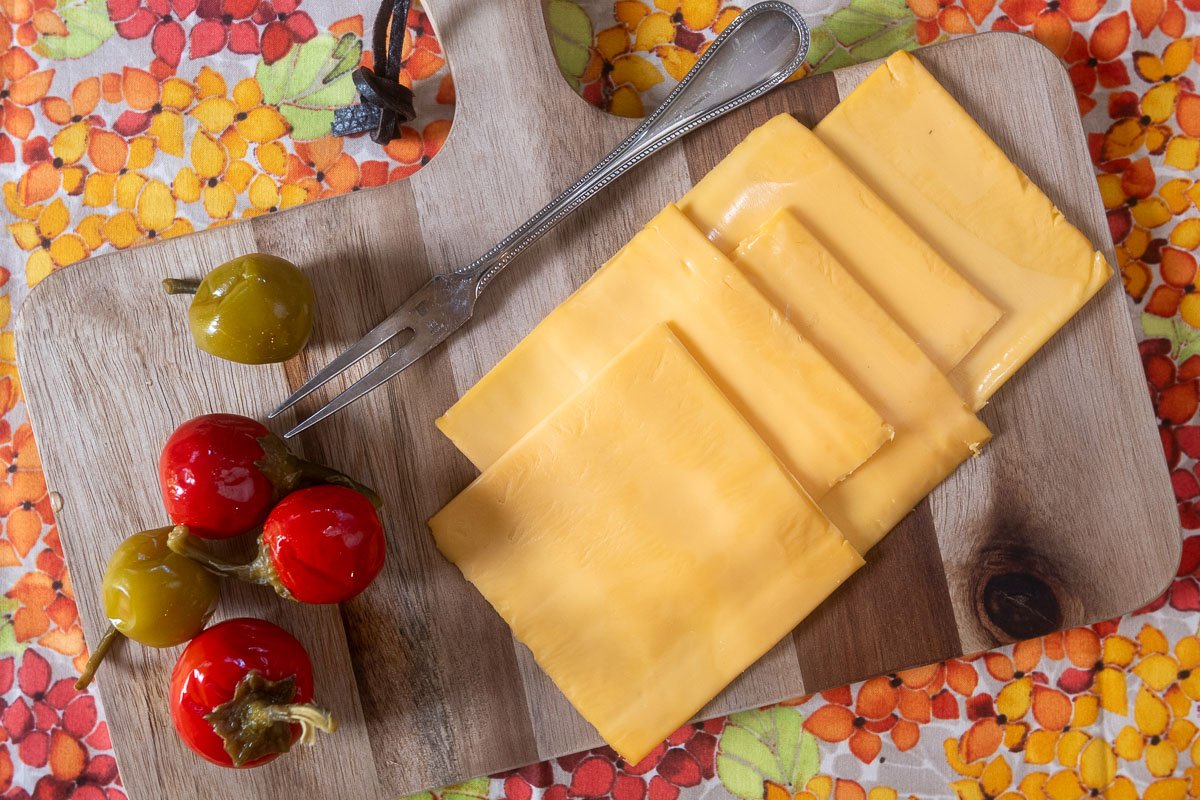 Velveeta slices and pickled cherry peppers