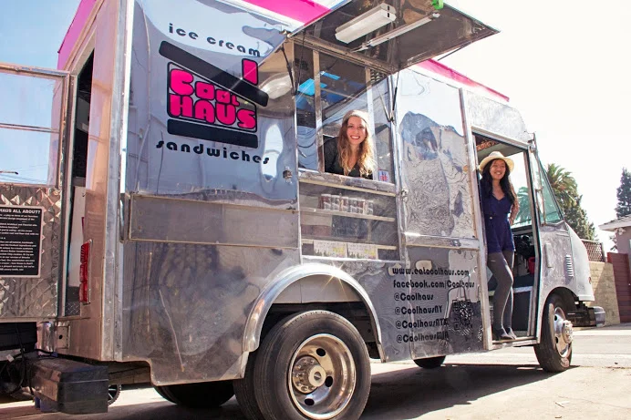 Meet Coolhaus Founders Natasha Case (left) and Freya Estreller (right) on their Coolhaus truck in Los Angeles, Ca. All images c/o Coolhaus.