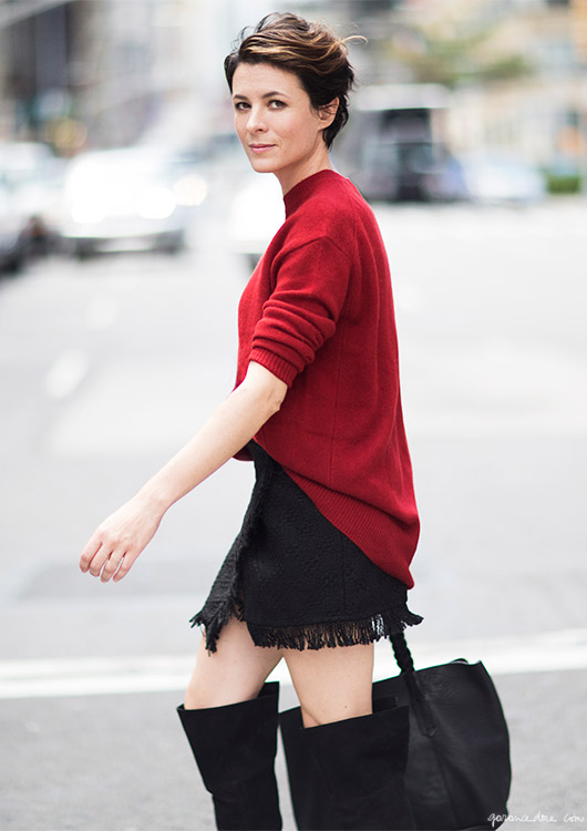 Garance Doré is photographed on the streets of New York City during a photo shoot with Zara.