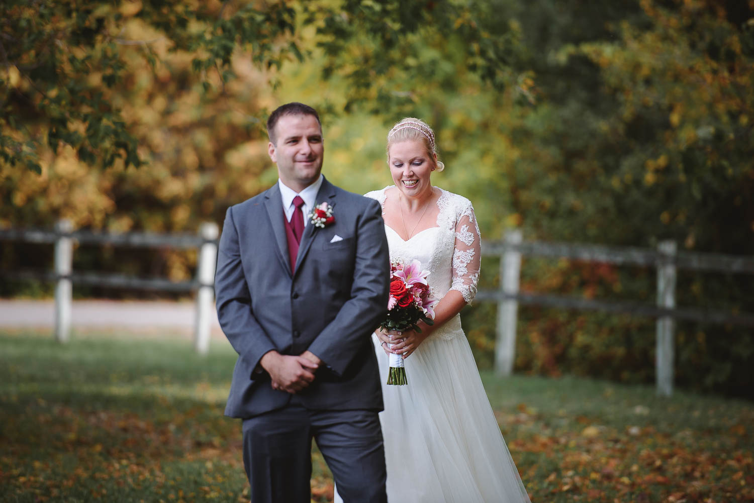 Wedding Couple First Look on Farm near Clarington | Romantic Wedding | Brampton, Toronto, GTA Wedding Photographer | Eneira Photography