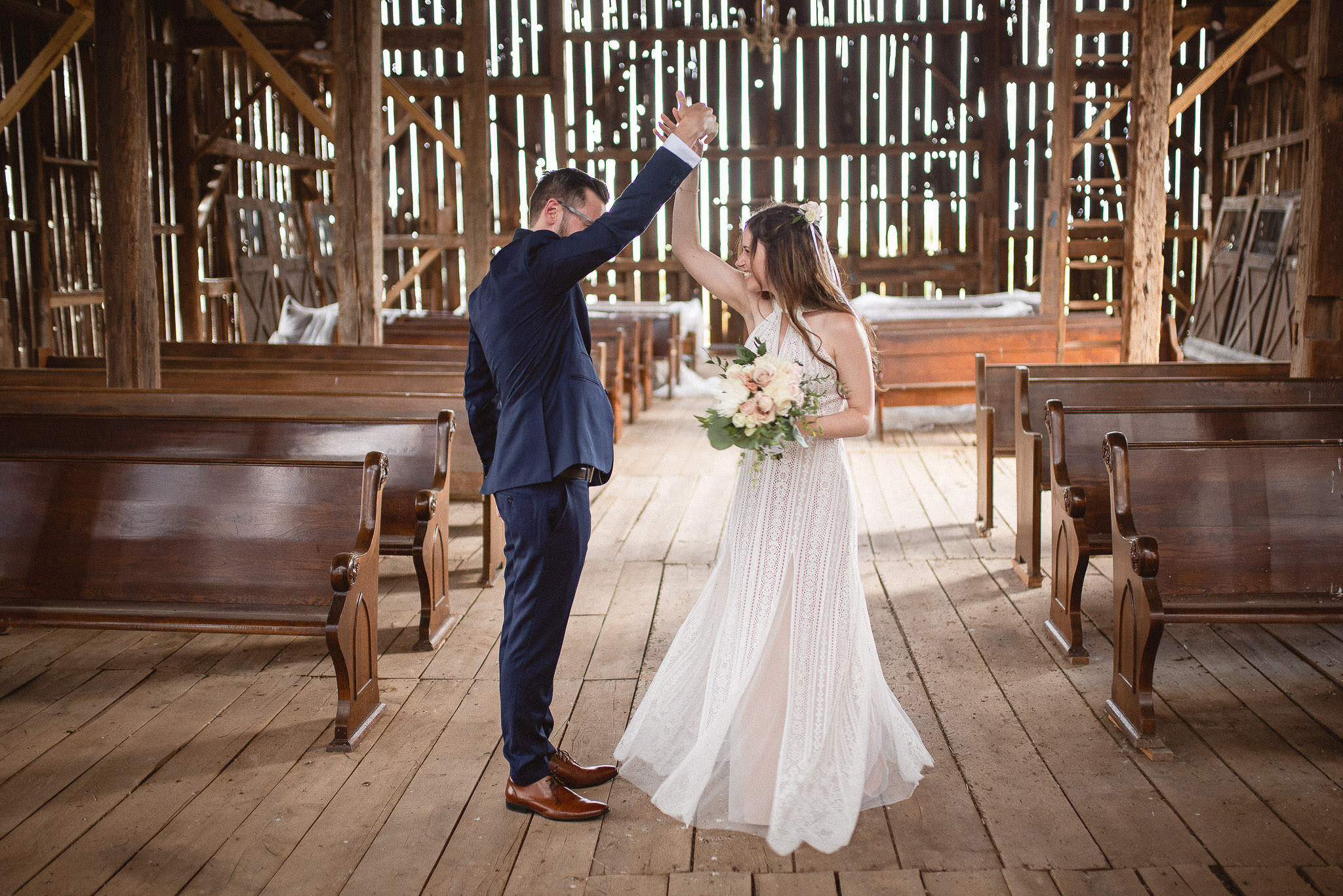 Wedding First Look in Barn | Ontario Wedding Photographer