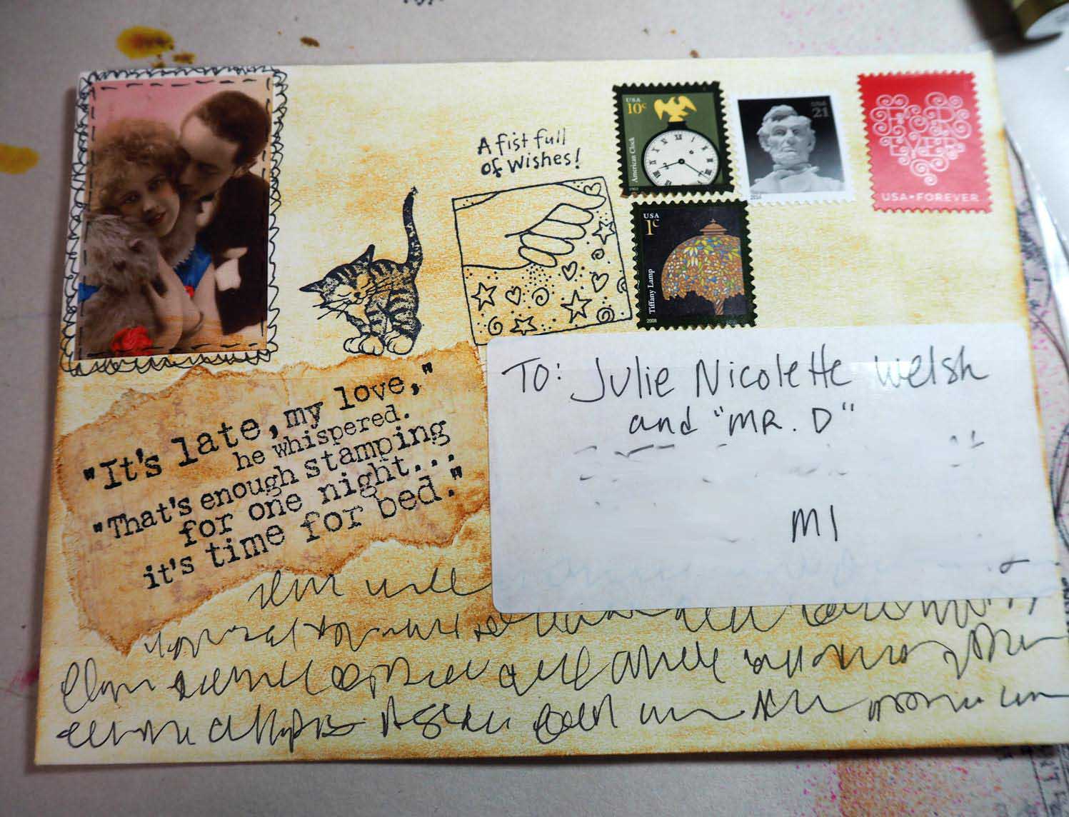 A bit more Asemic Writing on the mail art envelope too. 