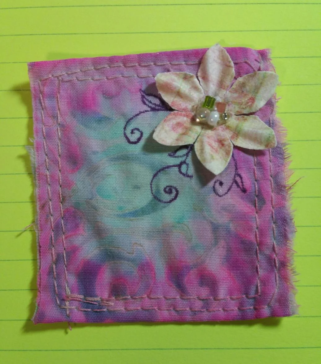 44. Twinchie (2" x 2") June 4, 2015 - A very small fabric collage