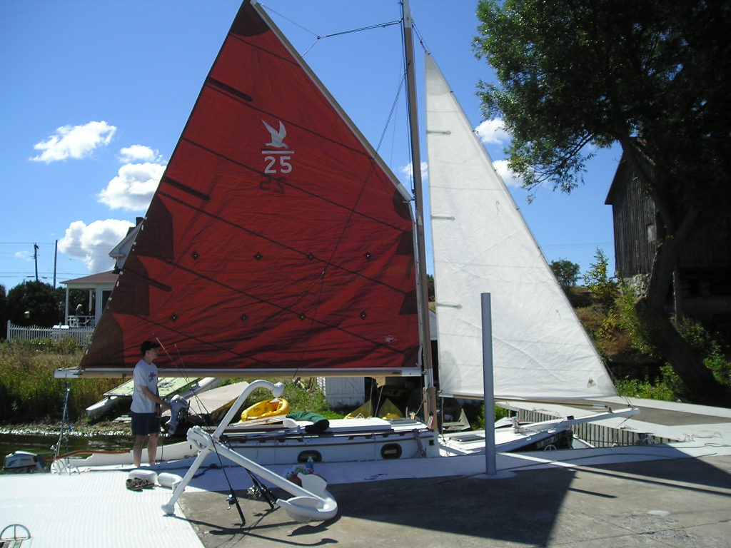 At the dock, testing sails, rigging