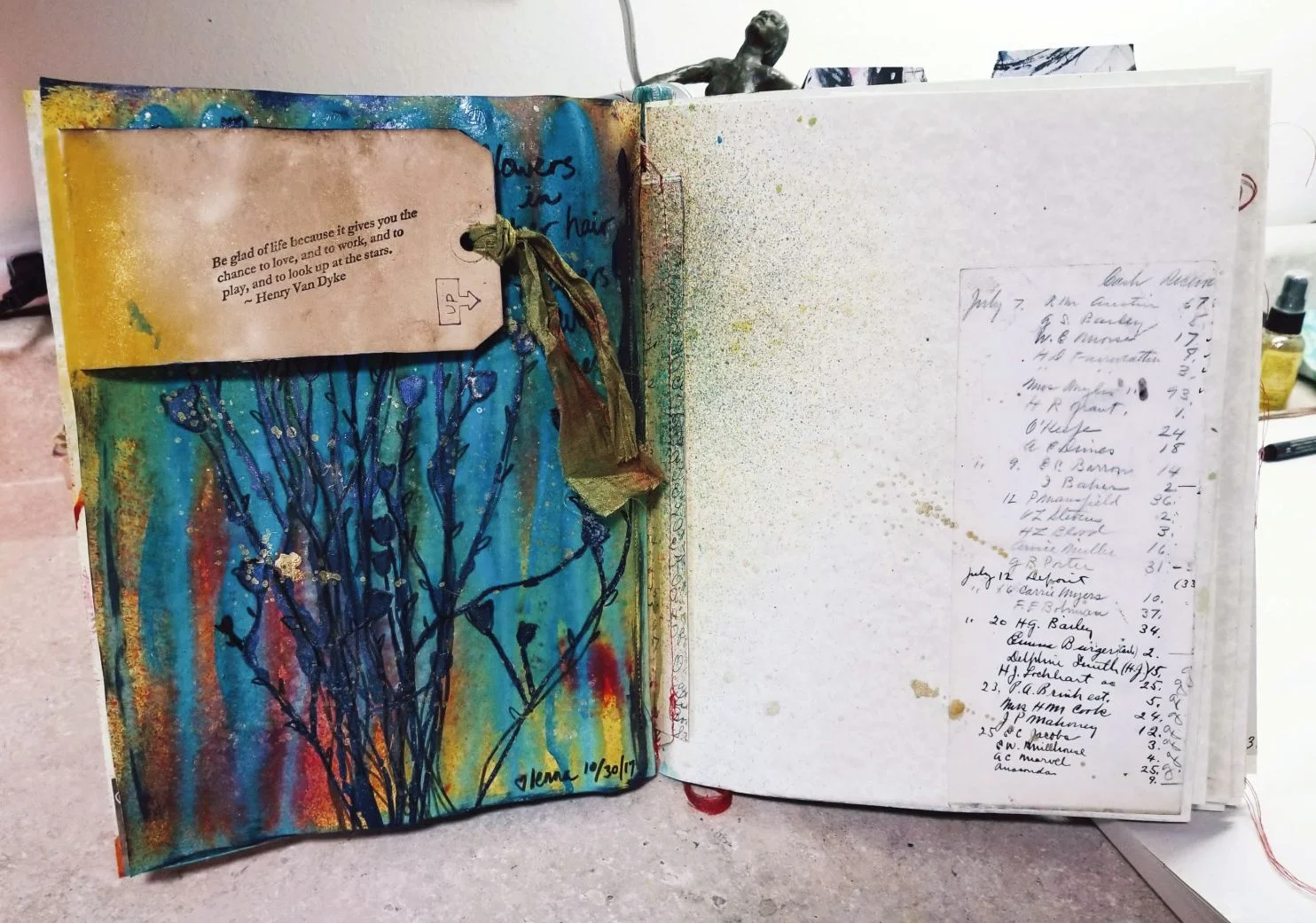 The whole spread. The next page gets a head start with spray ink!