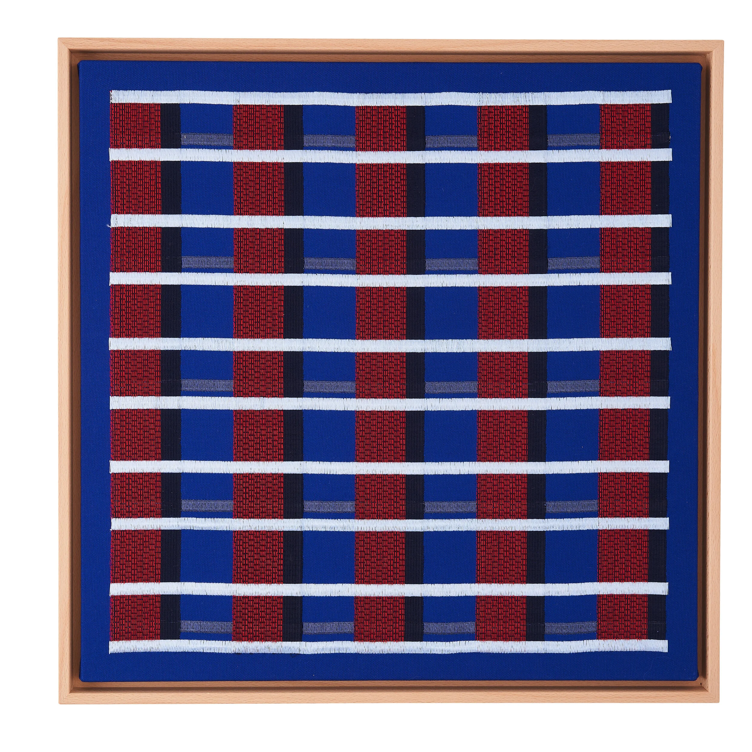 Royal Blue Grid Floating Framed Textile Artwork GRID001 