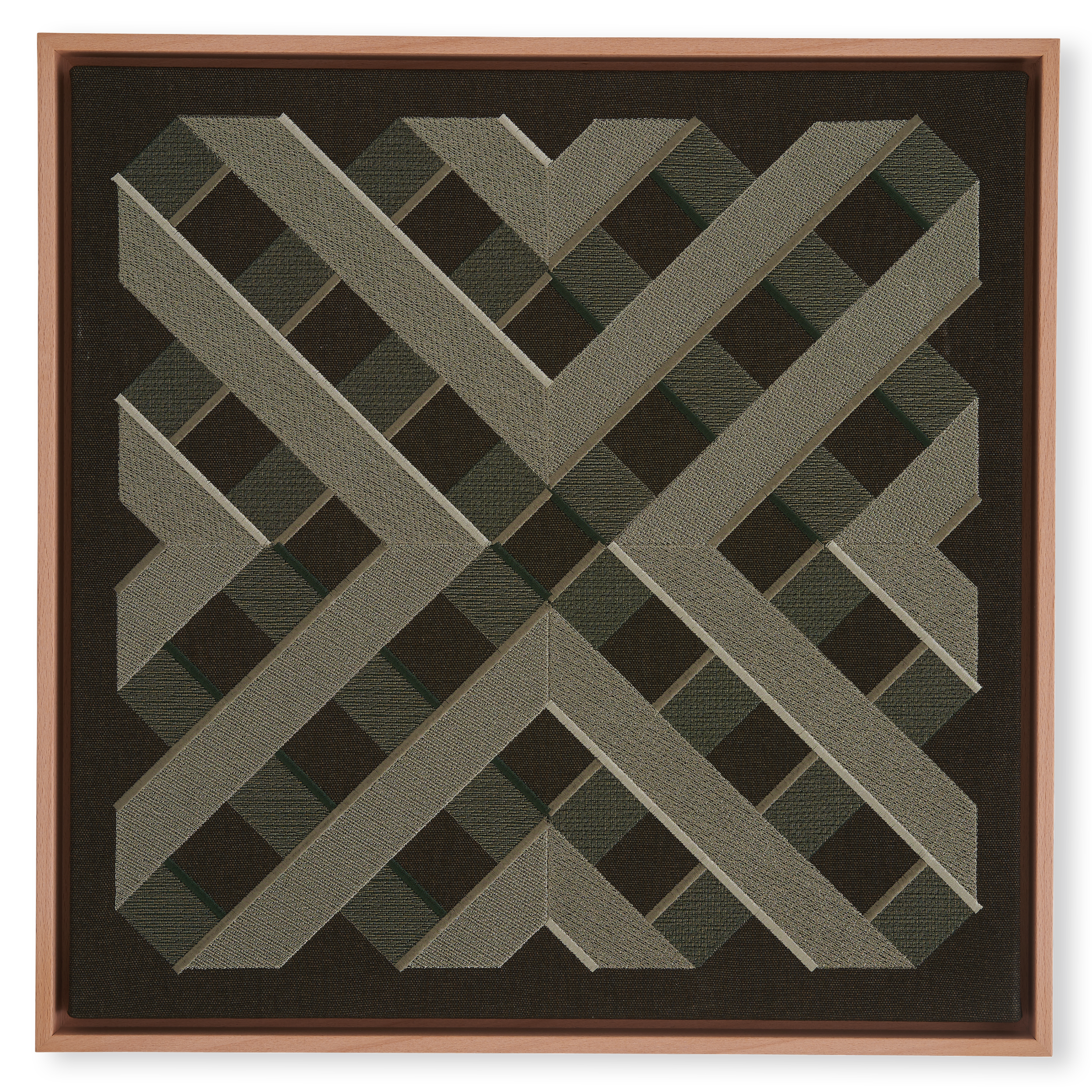 Green Tonal Framed Embroidered Textile Artwork 4x007