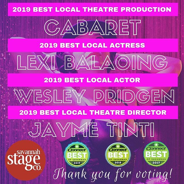 We love this city and choose to serve it every single day. Thank you for your belief in the work that we do and the support in helping make it happen. #bestofsavannah2019 #seekyourdreams #theatreinsavannah #cabaret #lifeisacabaret #cometothecabaret #musical #musicaltheatre #theresnoplacelikeSSC