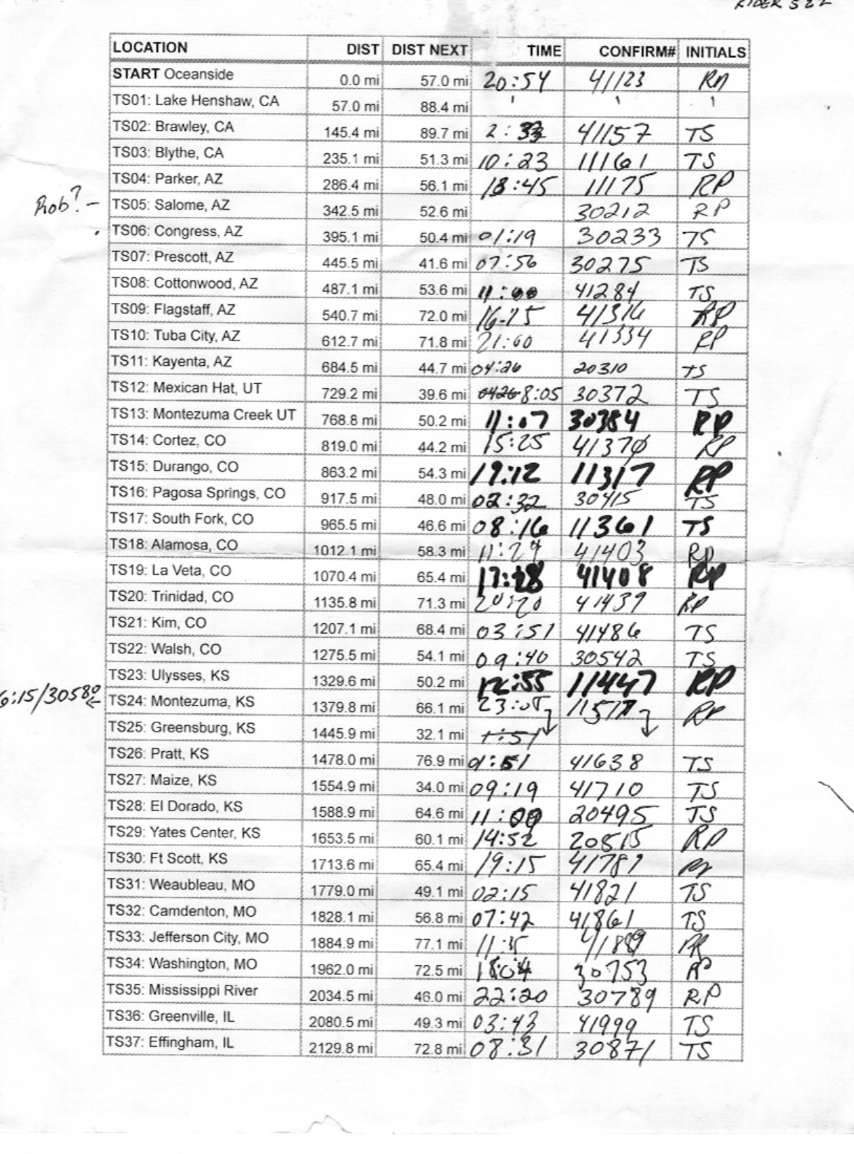 Time station check-ins page 1.