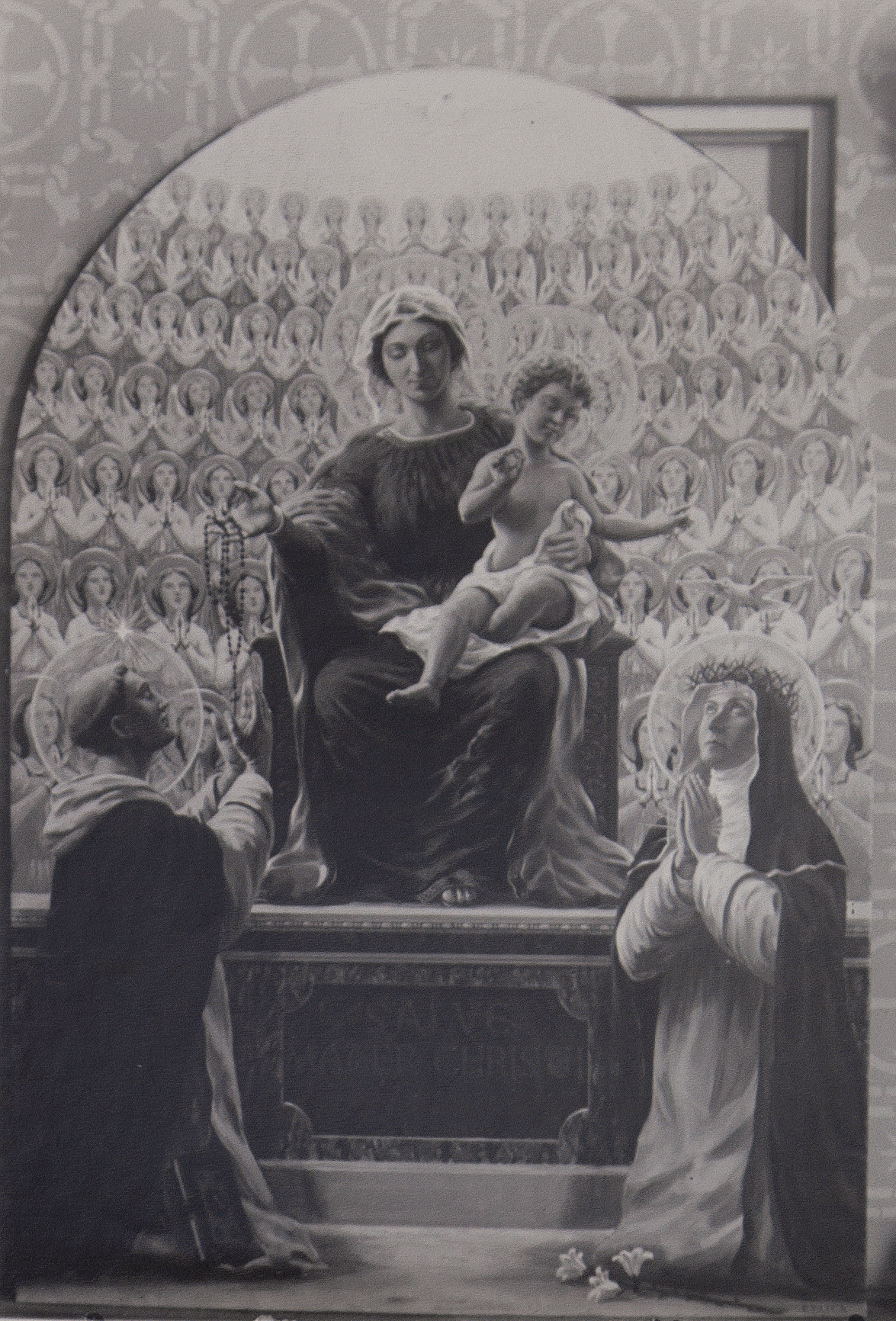 OUR LADY OF THE ROSARY. Fausto Tasca's interpretation of Our Lady of the Rosary was created to hang near the altar at Our Lady of the Rosary Church.