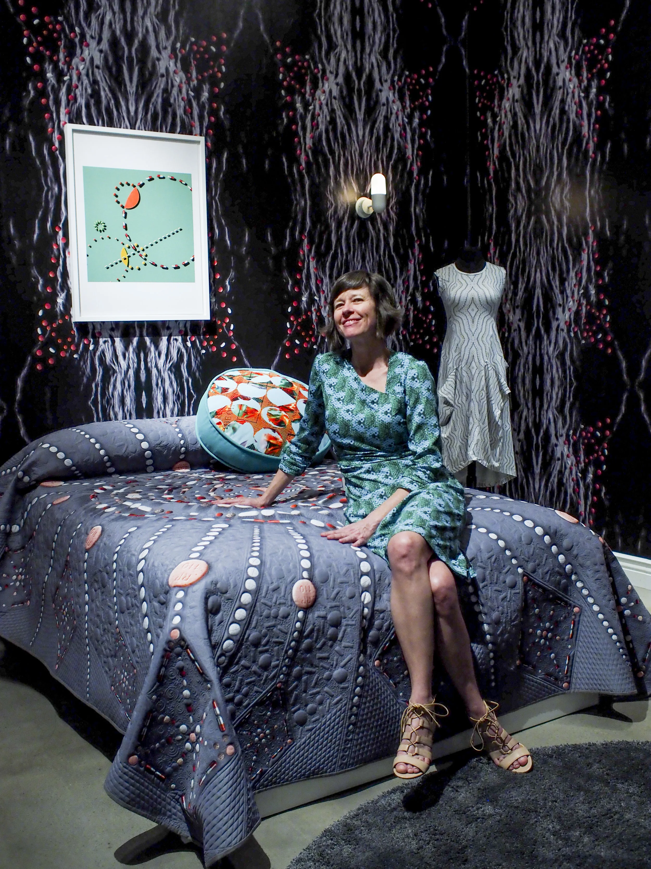 Tamara Staples with her installation 'Side Affects May Include' at the San Jose Institute of Art.