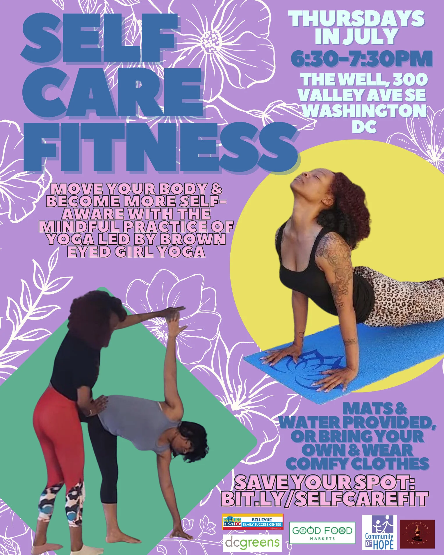 Join us this Thursday, and each Thursday in July for Self-Care Fitness: a Free Yoga Series at The Well!⁣
⁣
In partnership with @browneyedyoga_girle, Self-care Fitness is a program that will offer beginners yoga to those seeking to be more active and 