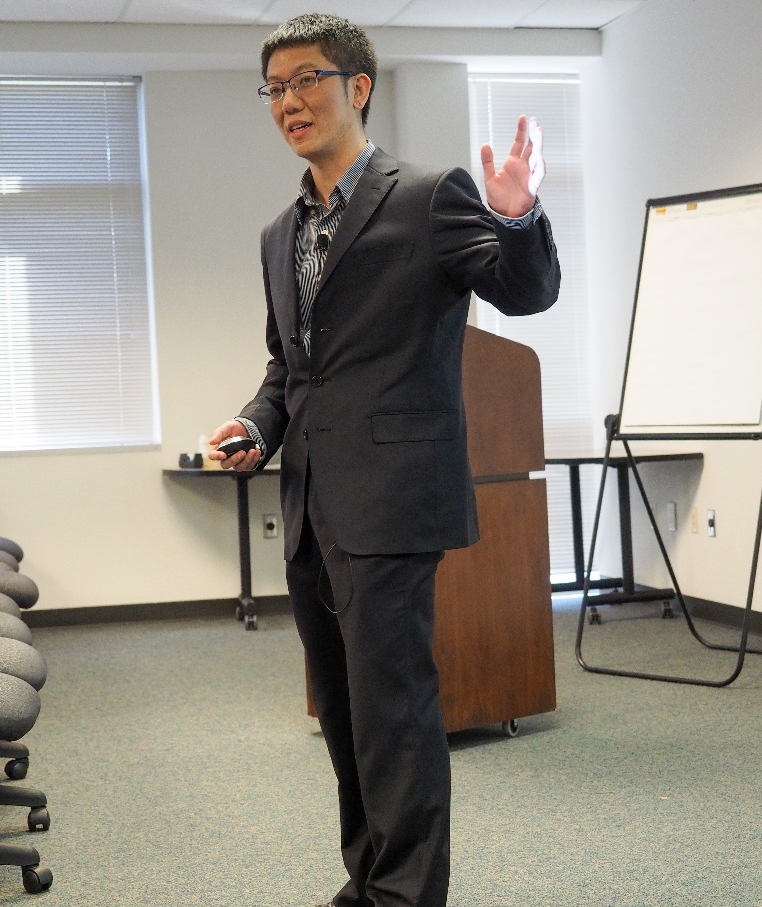Hao Cai (UNC), winner of the travel award, shares his research about cation-selective transporters.