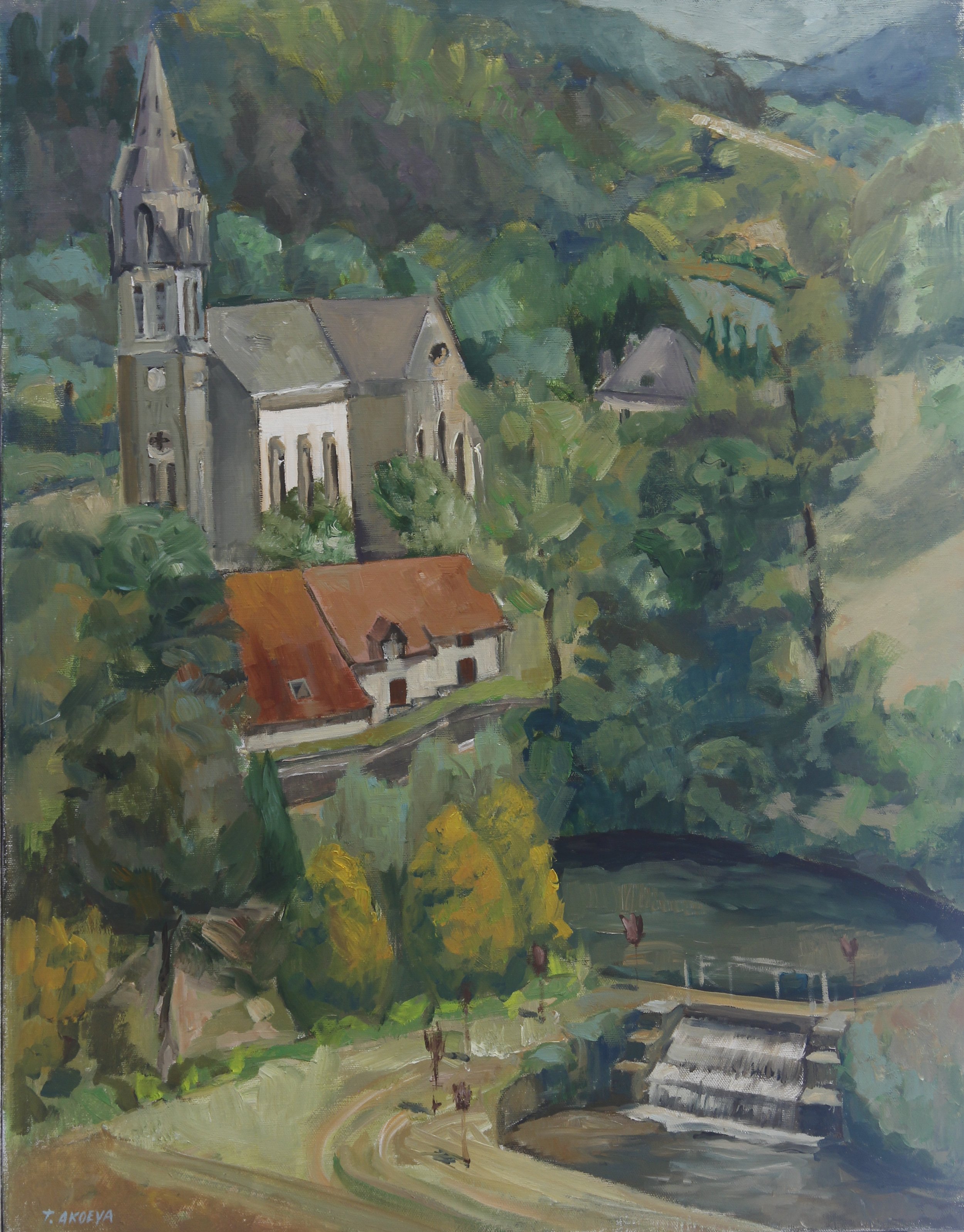 Eglise St. Andre at Orquevaux, France, 2023. Oil on linen, 28x22 inches.