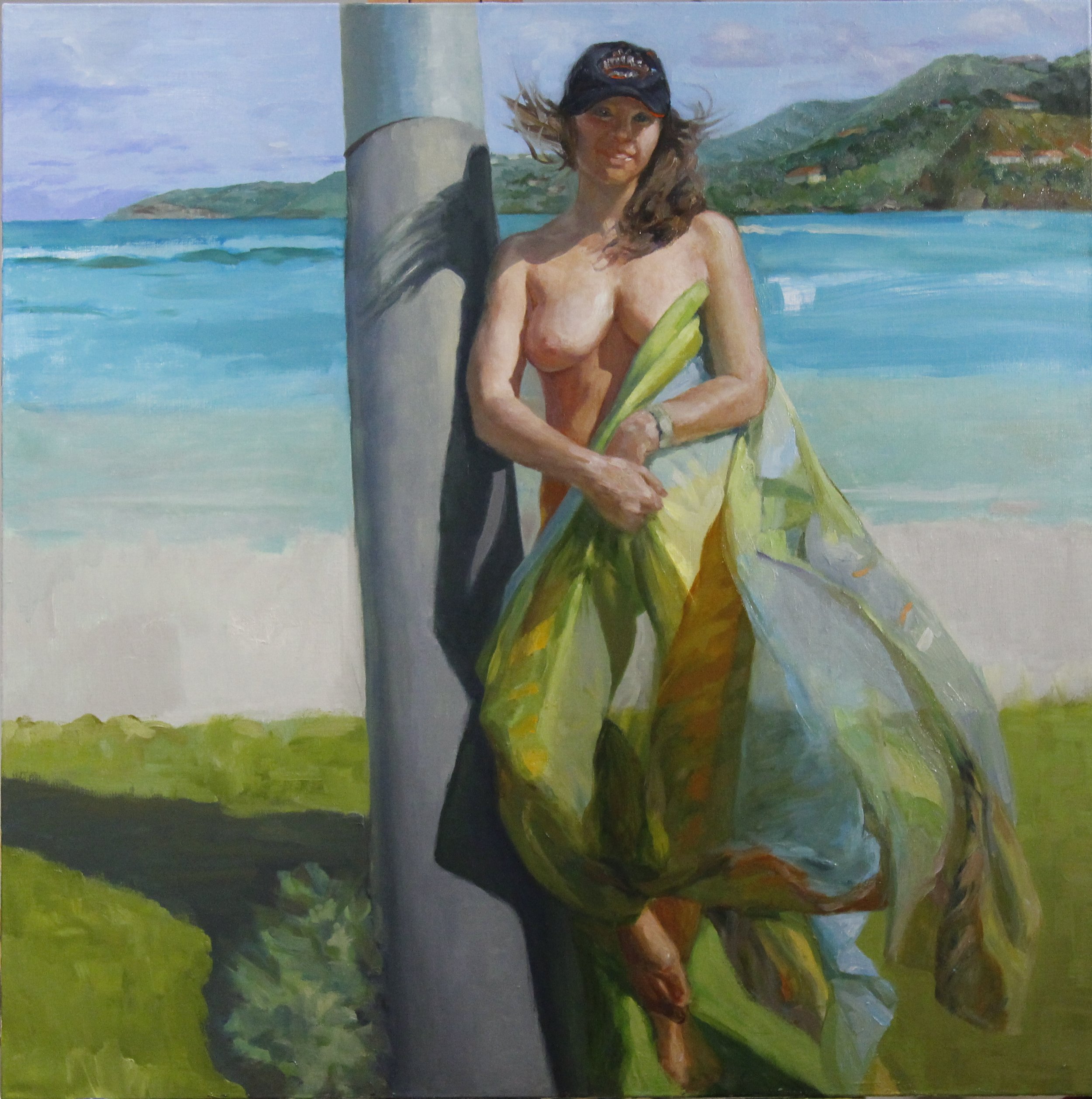 At St. Jean Beach, 2020, Oil on linen, 36x36 inches.