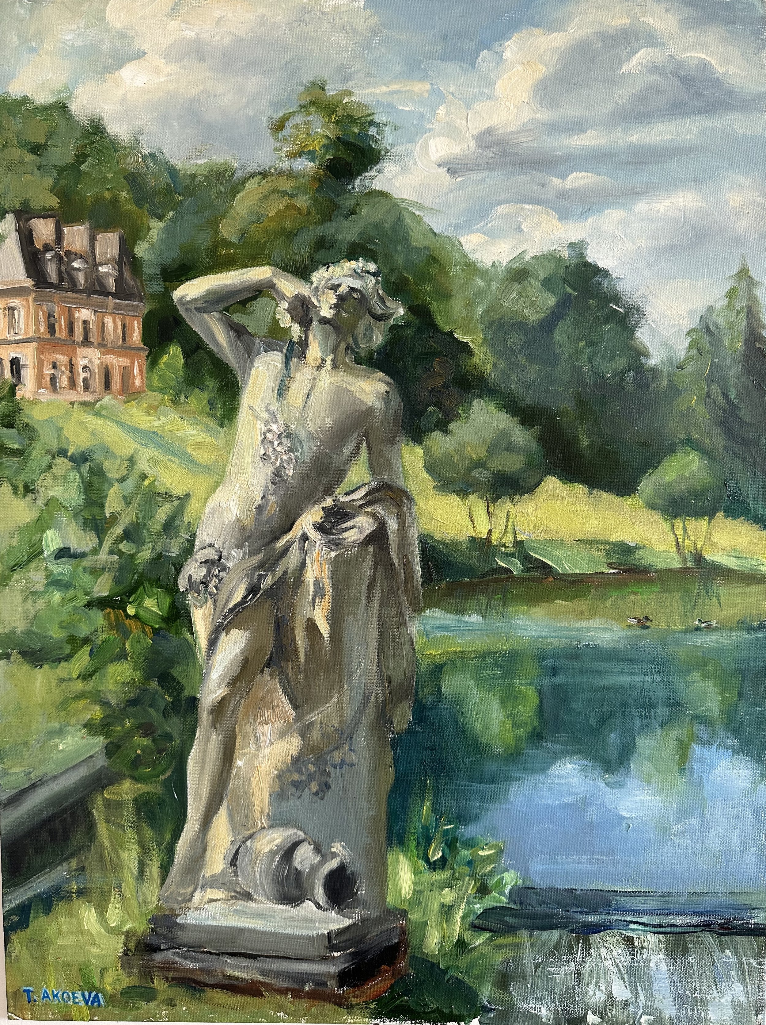 Bacchus at the Chateau, 2023, Oil on board, 20x16 inches. Private collection.