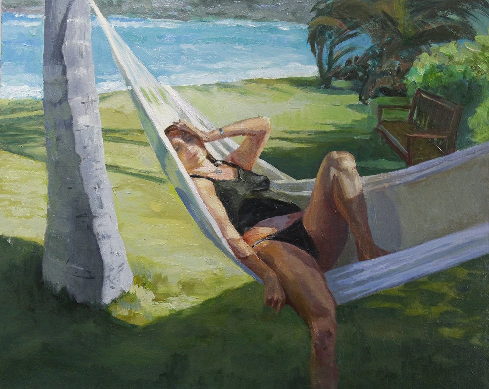 In the hammock, 2020. Oil on board. 16x20 inches.