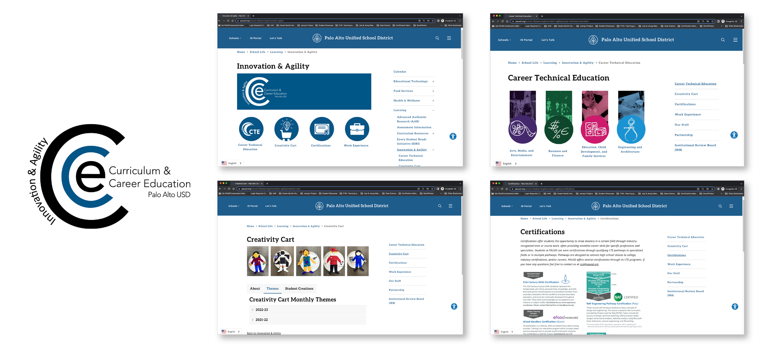  Finalsite base website for the Department of Innovation &amp; Agility at Palo Alto Unified School District (PAUSD).  The Department of Innovation &amp; Agility wanted to integrate their website into the official PAUSD website.   Link to website  