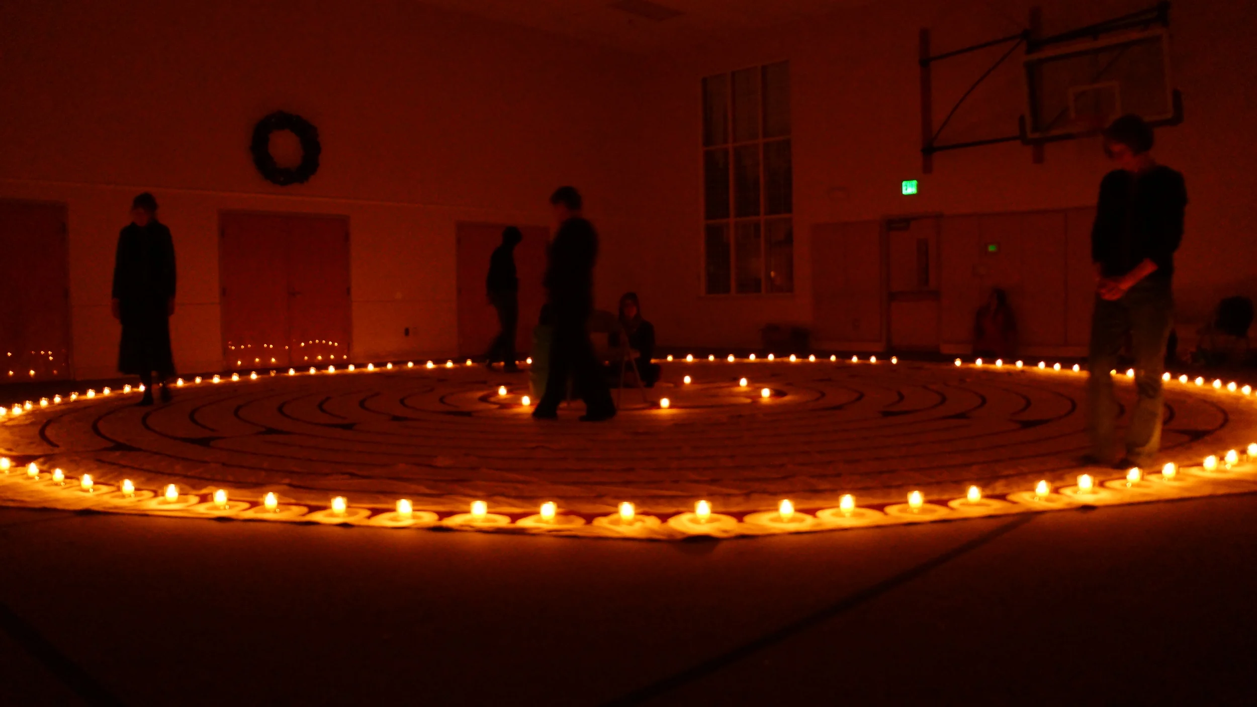 The Labyrinth with candles at Christmas.