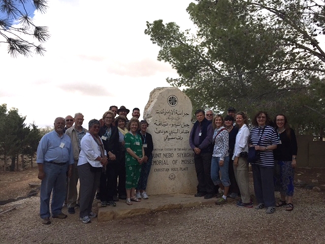 our group of 18 pilgrims with our guide, Father Kamal, on the left