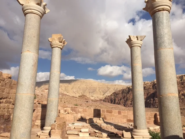 Blue marble columns in ruins of a Byzantine church