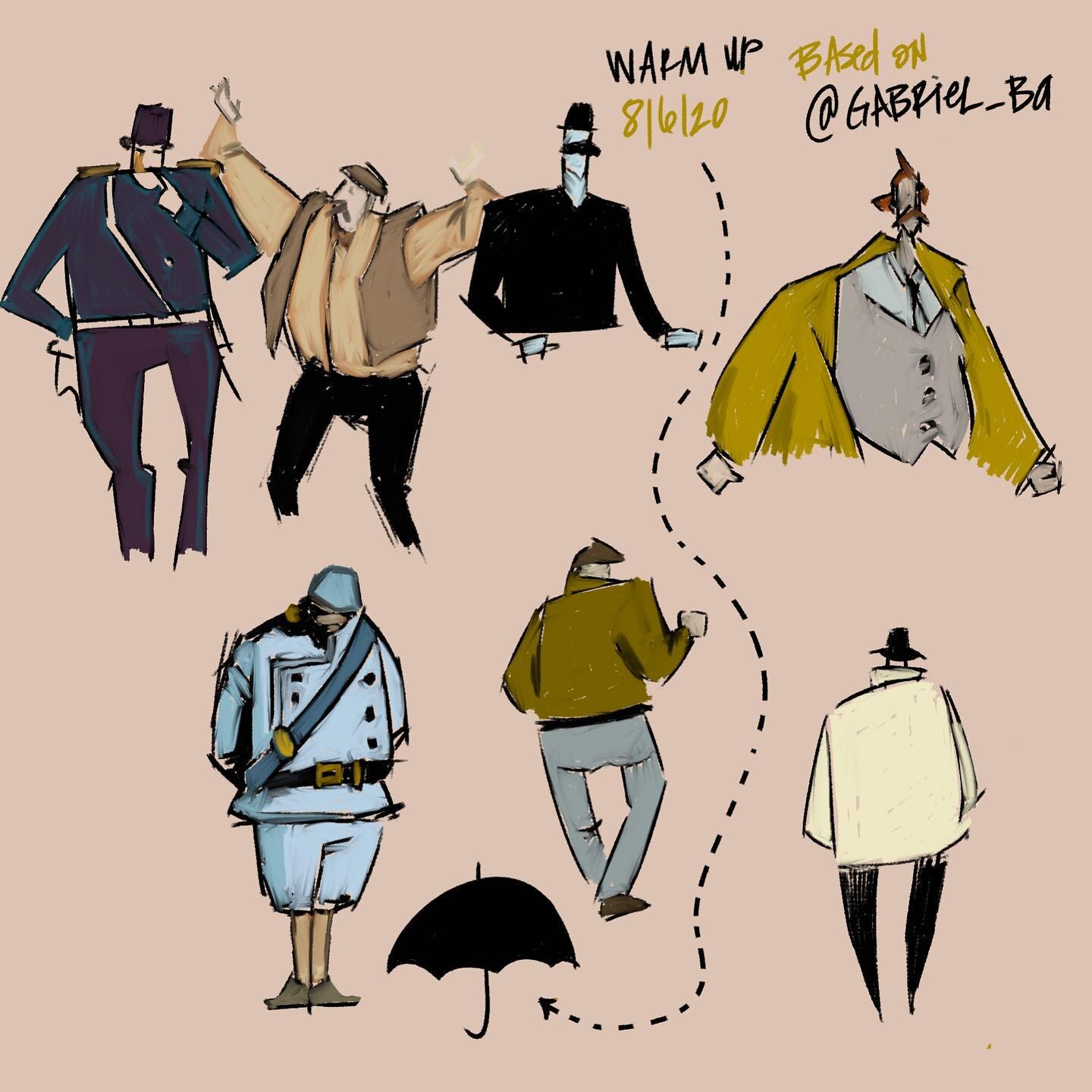 We&rsquo;ve been watching the #umbrellaacademy, so I thought I&rsquo;d revisit the comic for yesterday&rsquo;s warmup. These sketches are based on @gabriel_ba&rsquo;s awesome figures and their exaggerated proportions, which make me wanna 💃. Mine are