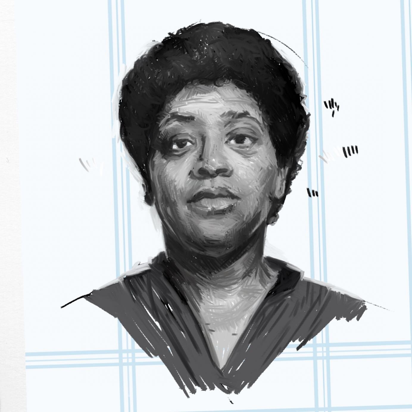 Doing a #warmupsketch today based on a portrait of #AudreLorde taken in 1983 by Jack Mitchell (swipe to see)!! What a great woman and poet.