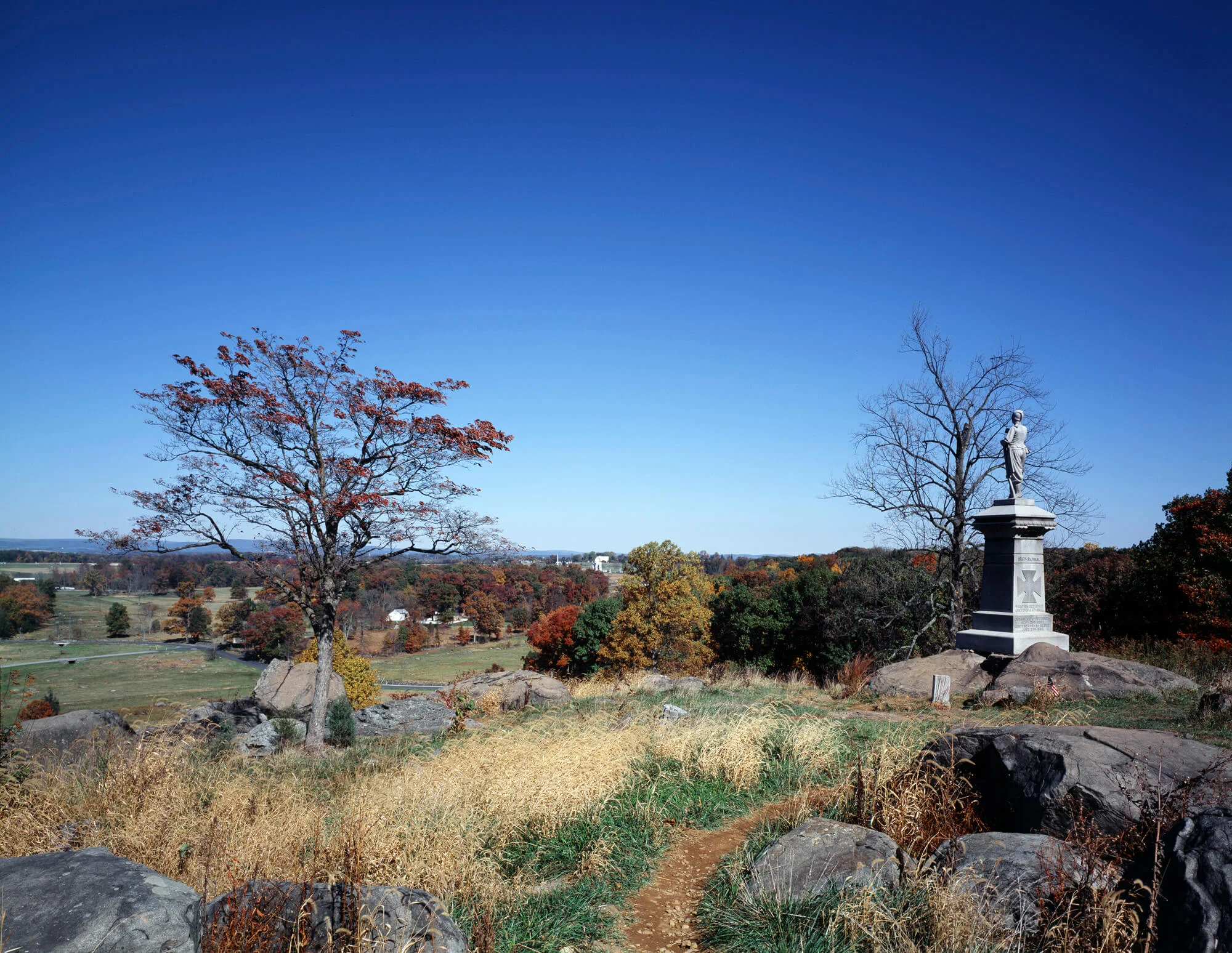 A beautiful fall view from the top of Little Round Top in the Gettysburg National Military Park