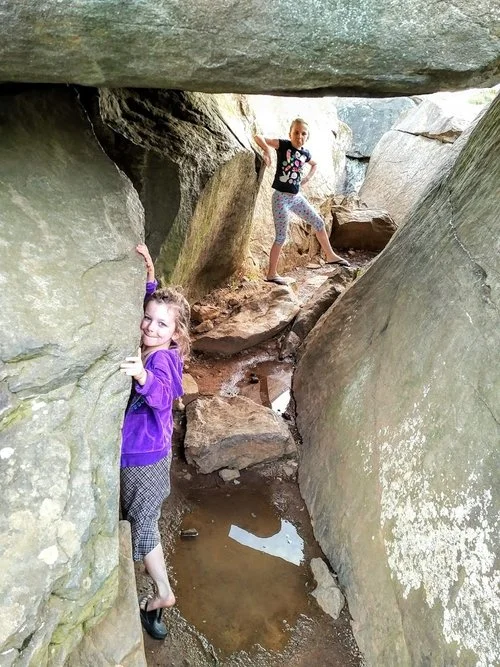Climbing the rocks at Devil’s Den.