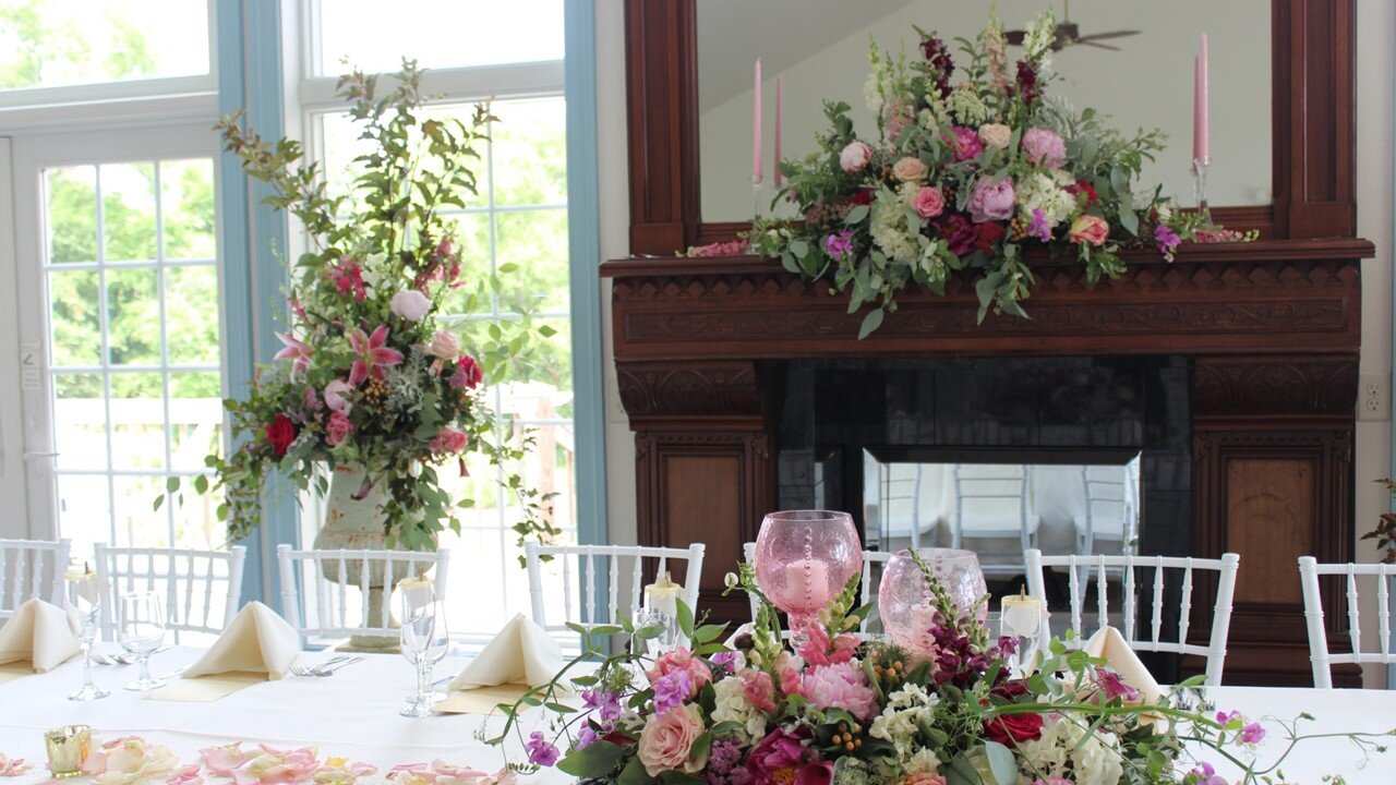 Long Head Table and Mantle Display in Solarium