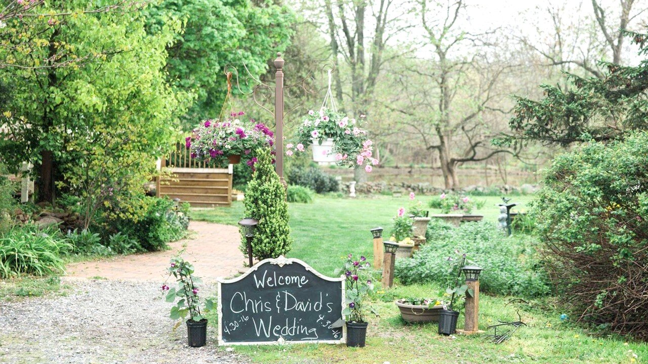 Brick Path and Wedding Welcome Sign