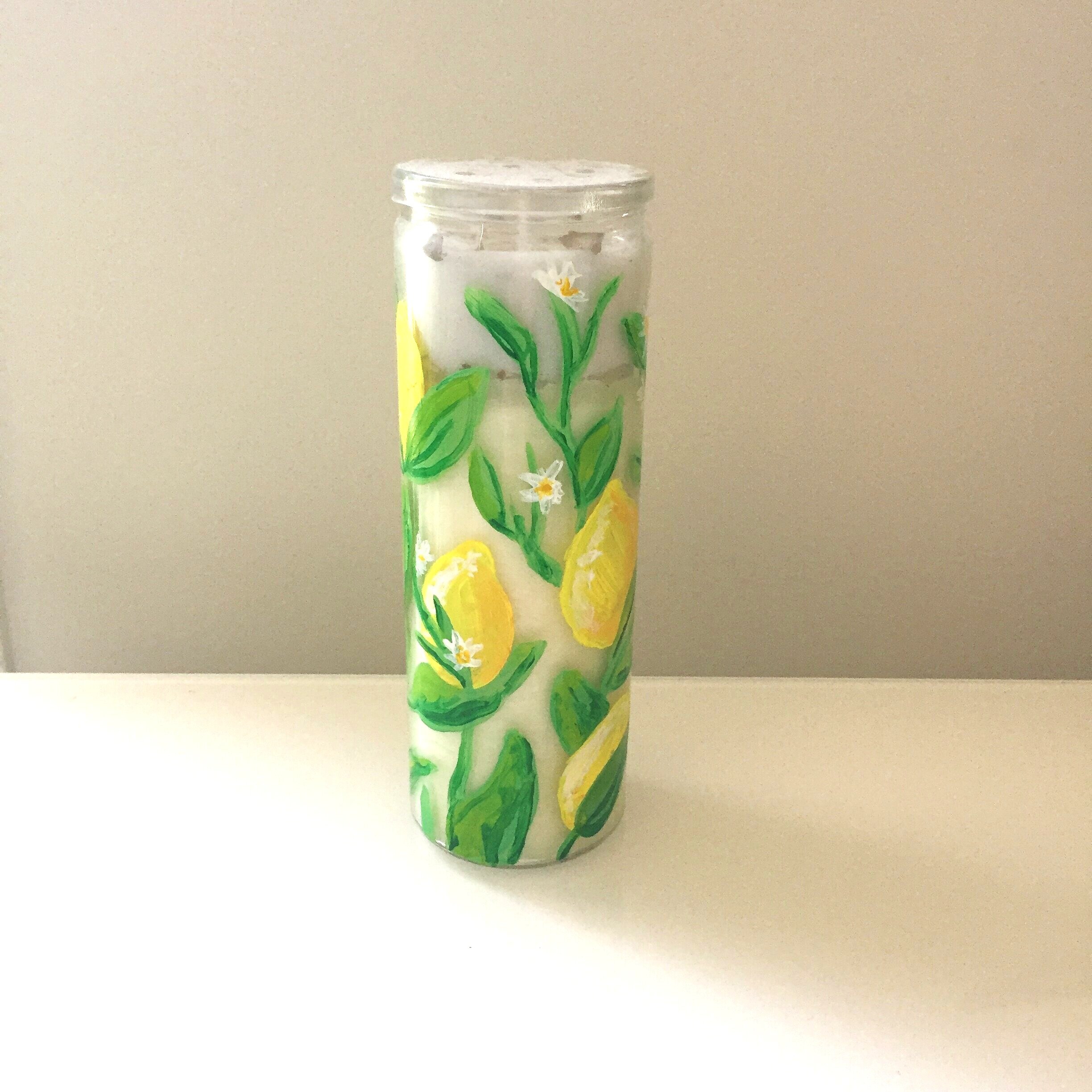 Hand Painted Fruit &amp; Flower Power Pillar Candle