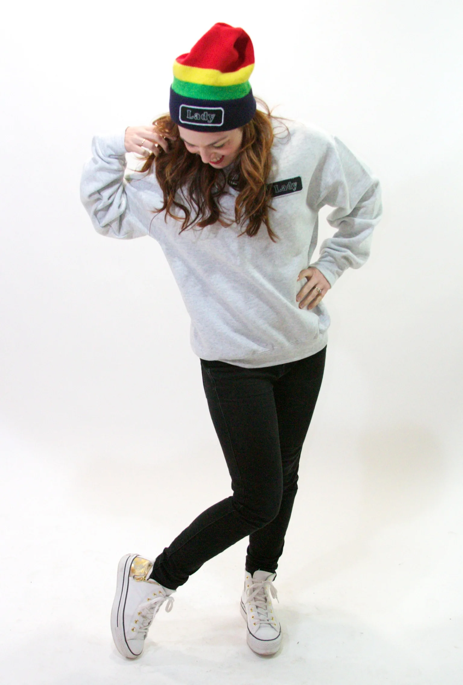 Rainbow Lady Beanie $22 , Grey Lady Sweatshirt $25