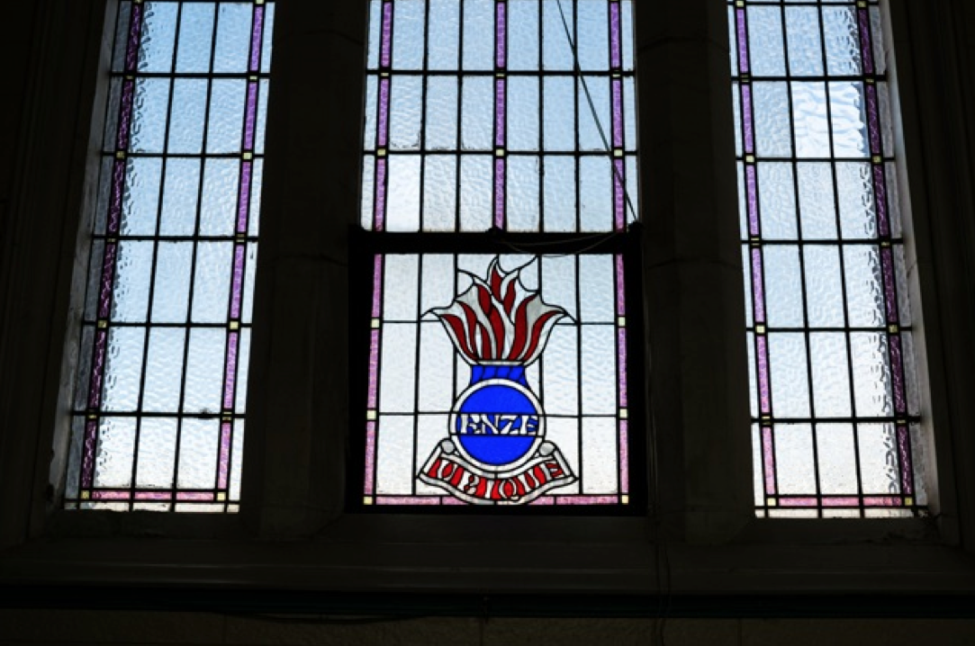Royal New Zealand Engineers’ memorial window in the Sappers Memorial Chapel. Photography: Jonathan Suckling