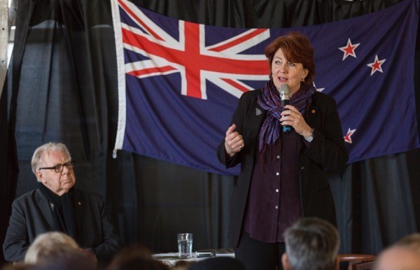 Painter Max Gimblett and Arts Culture and Heritage Minister Maggie Barry. Photo: Jessica Chloe Photograph