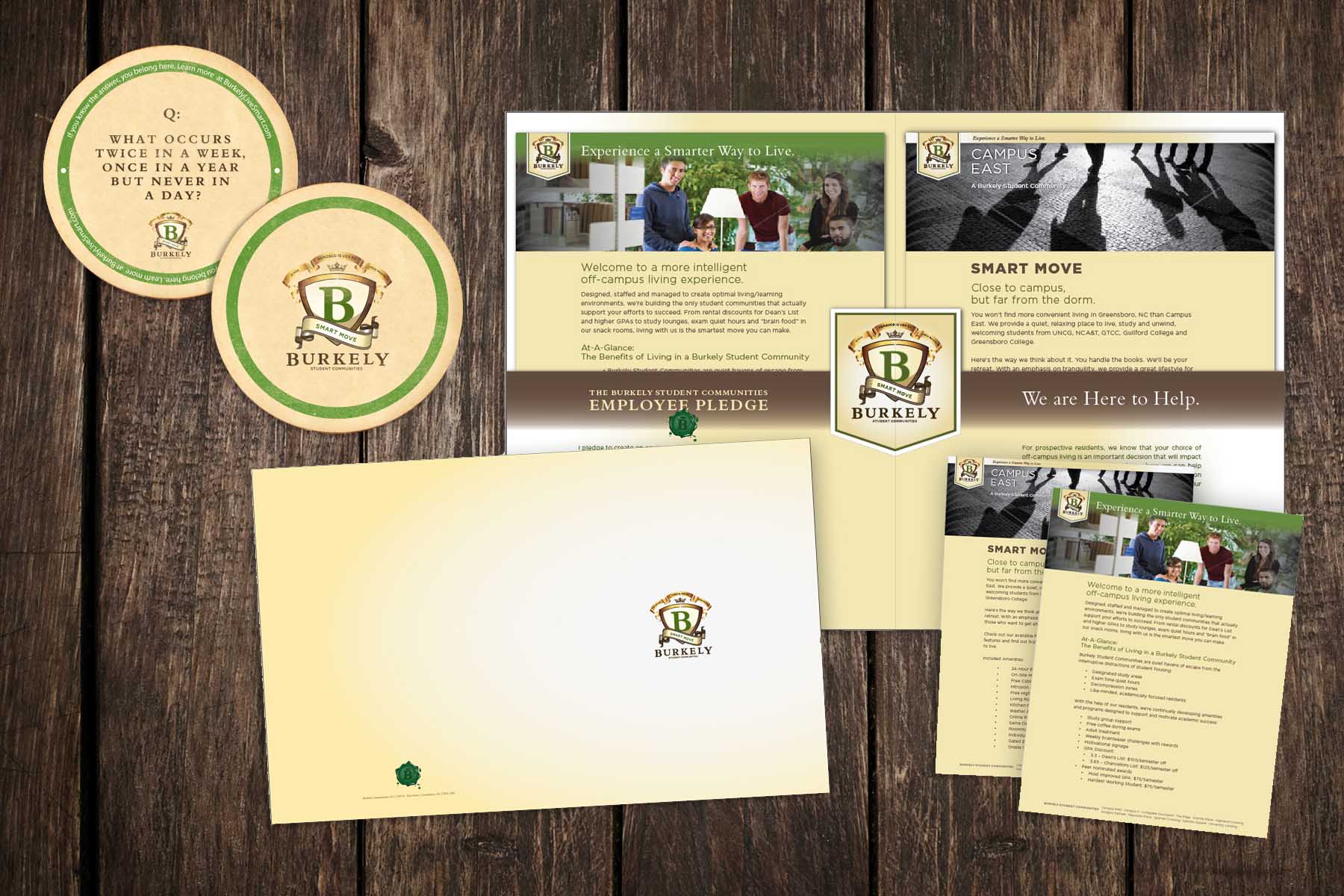 Burkely Student Communities - Logo design, Coasters, Information Packets, Card, Pocket Folder