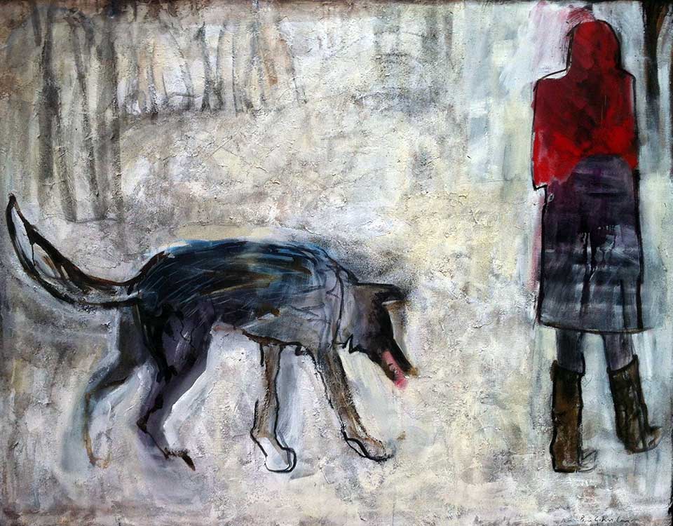 Following . Red Riding Hood series. 170 x 140 cm. Oil, tar and lime on canvas. (2013)