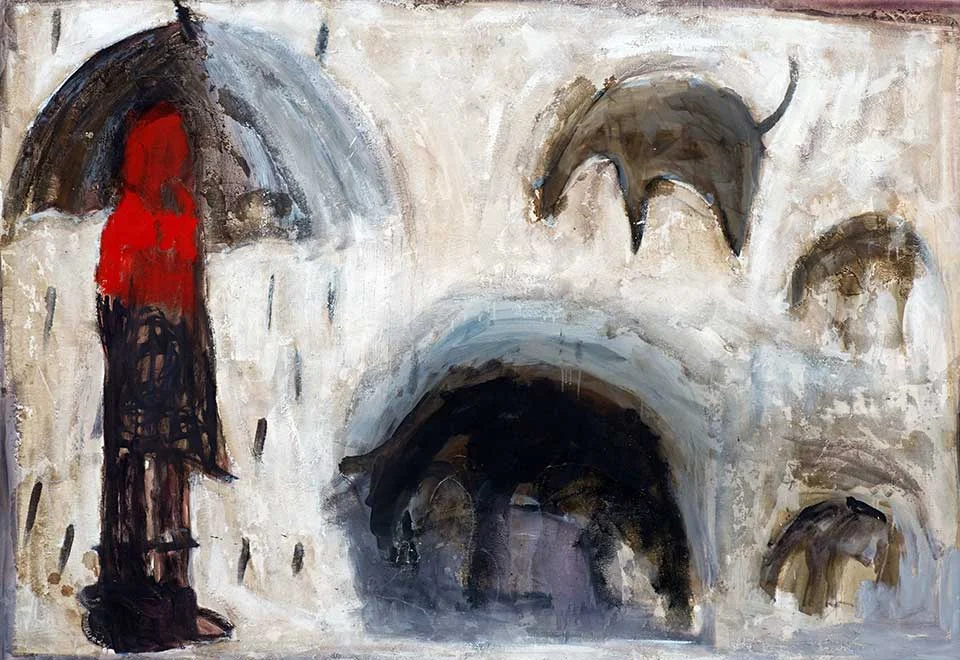 Red Riding Hood . Herder-in-the-rain. Oil, tar and lime on canvas 170 x 140 cm. (2014)