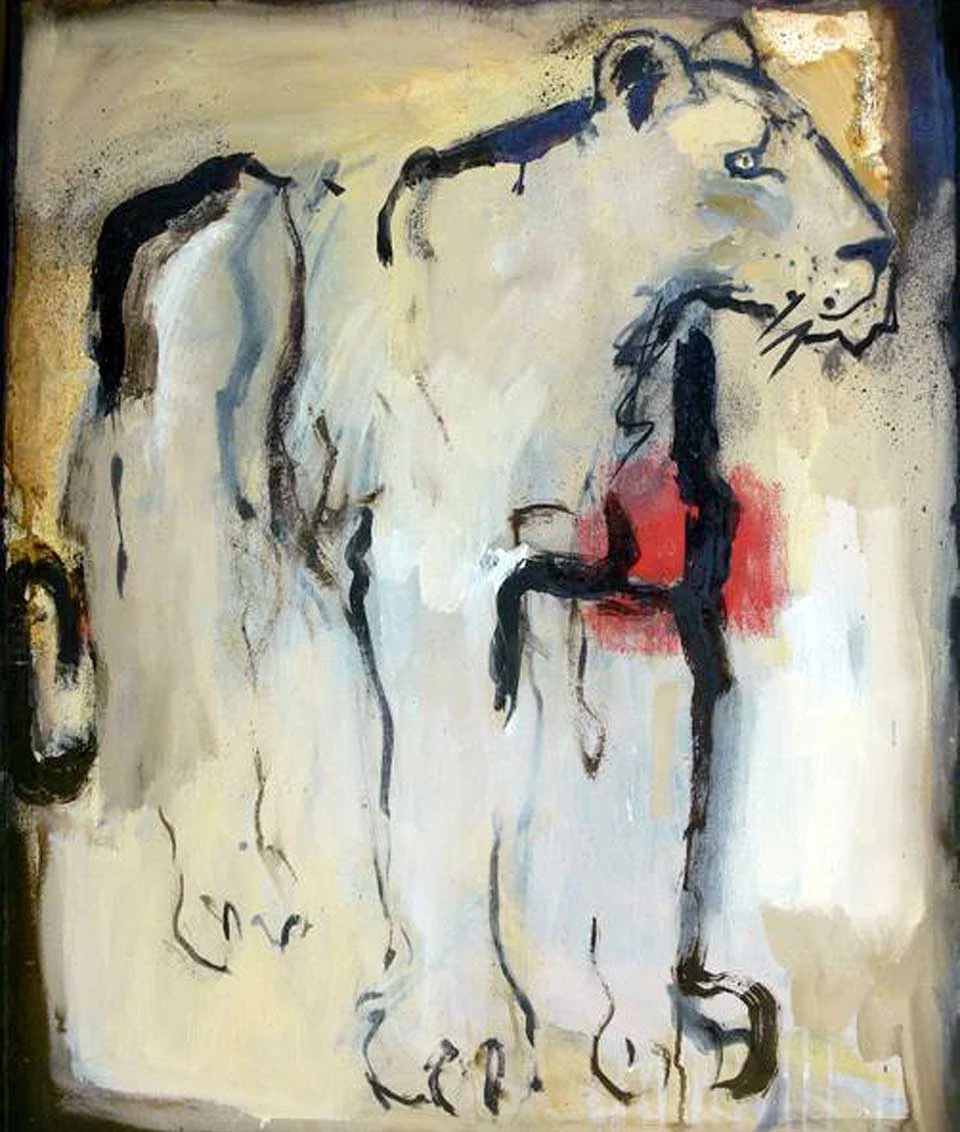 Spirit Lion 2 . Oil and gold leaf on canvas. 60 x 80cm. (2010)