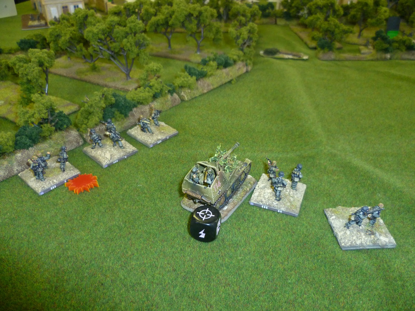 One of the Marder III assault guns supporting the Grenadiers approaching Neauville on "Hunt" orders