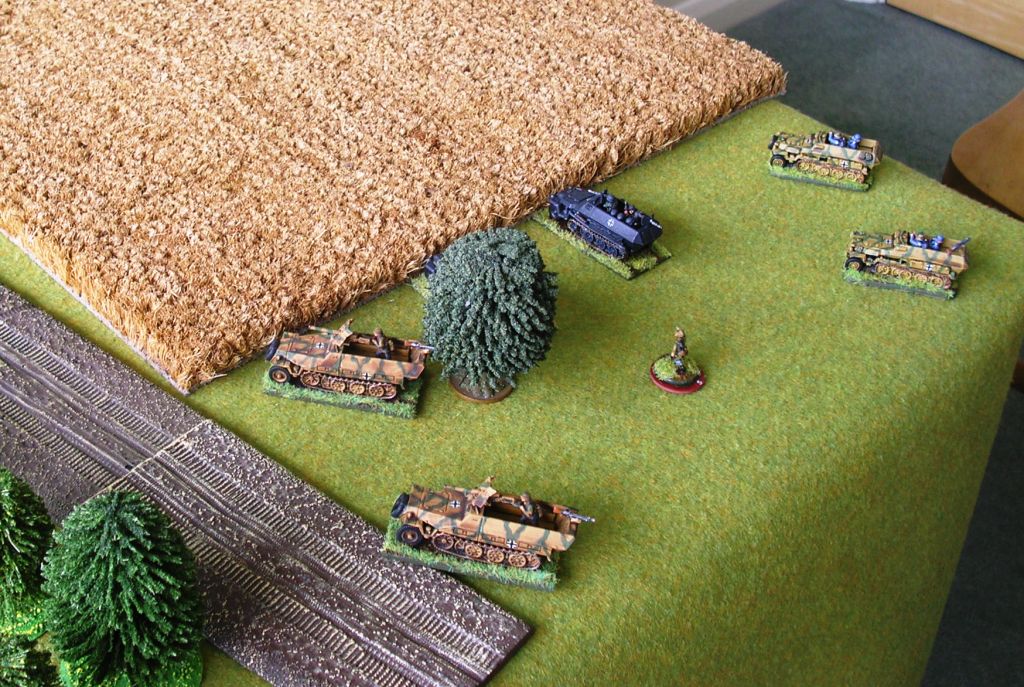 The Schwerer platoon deploys. The mortar carriers would keep the Soviet mortar crews pinned for most of the game