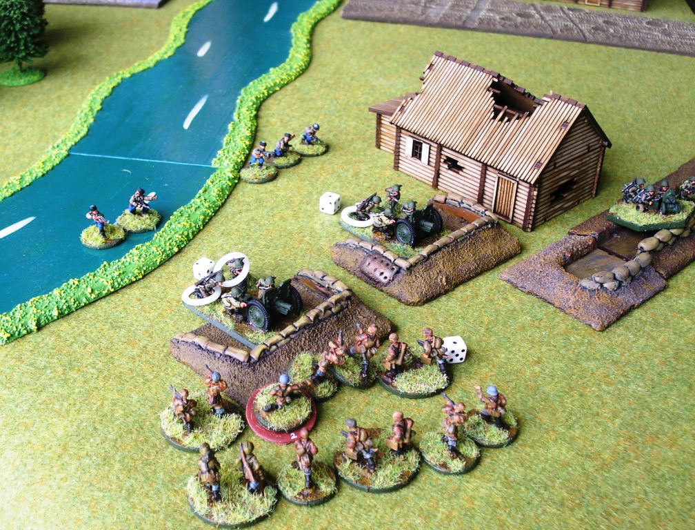 Just after the charge, just before the MG opens up! The Cossacks in or near the river are the remains of the artillery crew. The scout squad is out of picture to the right.