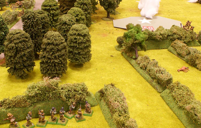 But the 2nd platoon are ambushed by a German group, one section loses its bottle. The German group falls back to the nearby hedgerows.