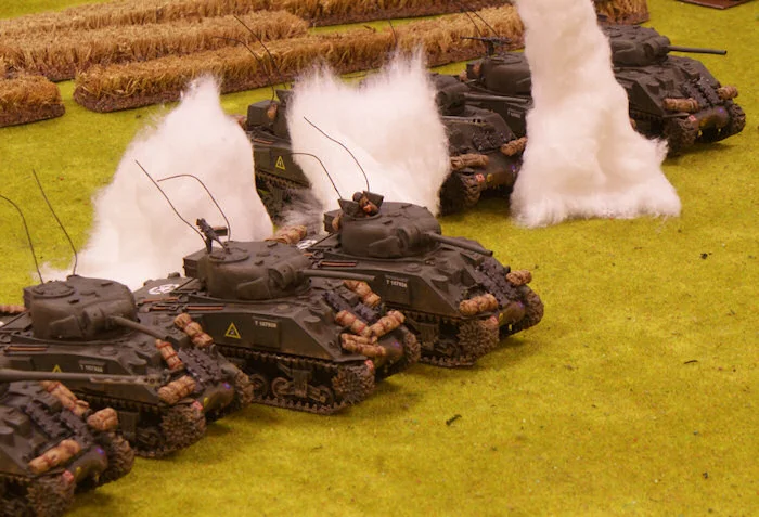 The German FO established a smoke curtain on the Sherman platoons.